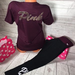 NWT Pink bling Campus Tee & Leggings S